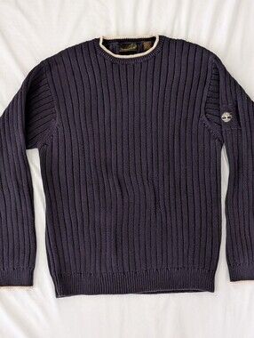 Vintage 90s TIMBERLAND Navy Rib Knit Heavy Cotton Pullover Sweater Mens Size M/L